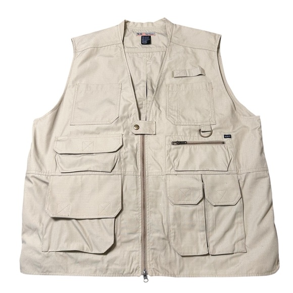 5.11 Tactical Fast-Tac Vest khaki beige size 2XL zip pockets ripstop ems XXL - Picture 2 of 9